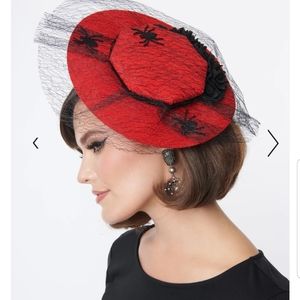 Unique Vintage Red & Black Spider Disk Fascinator! New!